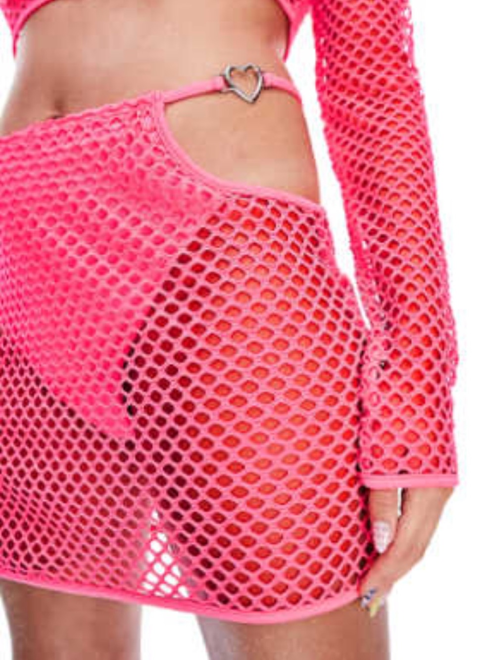 ASYOU Pink Fishnet Heart Cutout Festival Mini Skirt Size 10